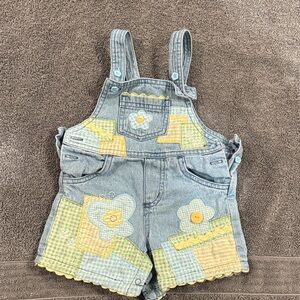 Vintage BabiesRUs (Miniwear) Blue Overalls with Yellow and Green Patches